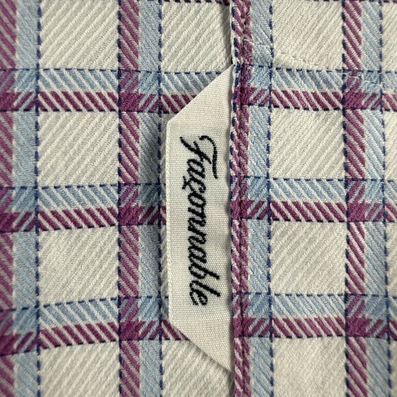 Faconnable Blue Purple USA Cotton Check 15.5 Pocket Long Sleeve Shirt Men Woven - Picture 11 of 14